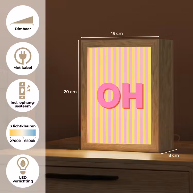 Tekst - Strepen - Roze Light Box met kabel (Kinderlampje) klein -USP_NL