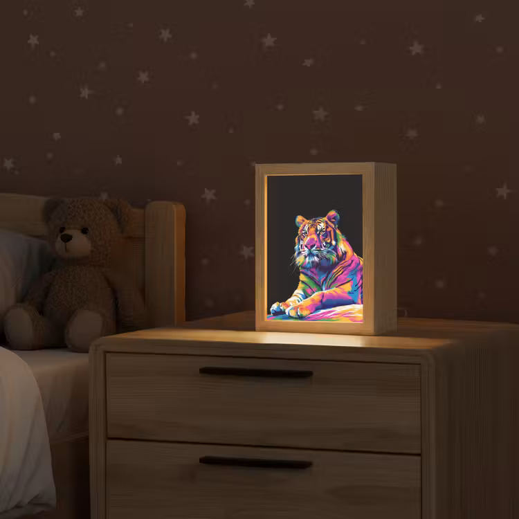 Tijger - Kleurrijk - Dieren - Zwart - Neon Light Box met kabel klein -sfeer1_kind