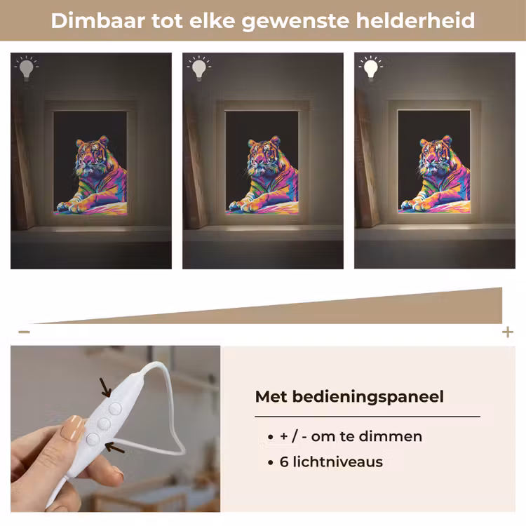 Tijger - Kleurrijk - Dieren - Zwart - Neon Light Box met kabel klein -USP_dimbaarNL