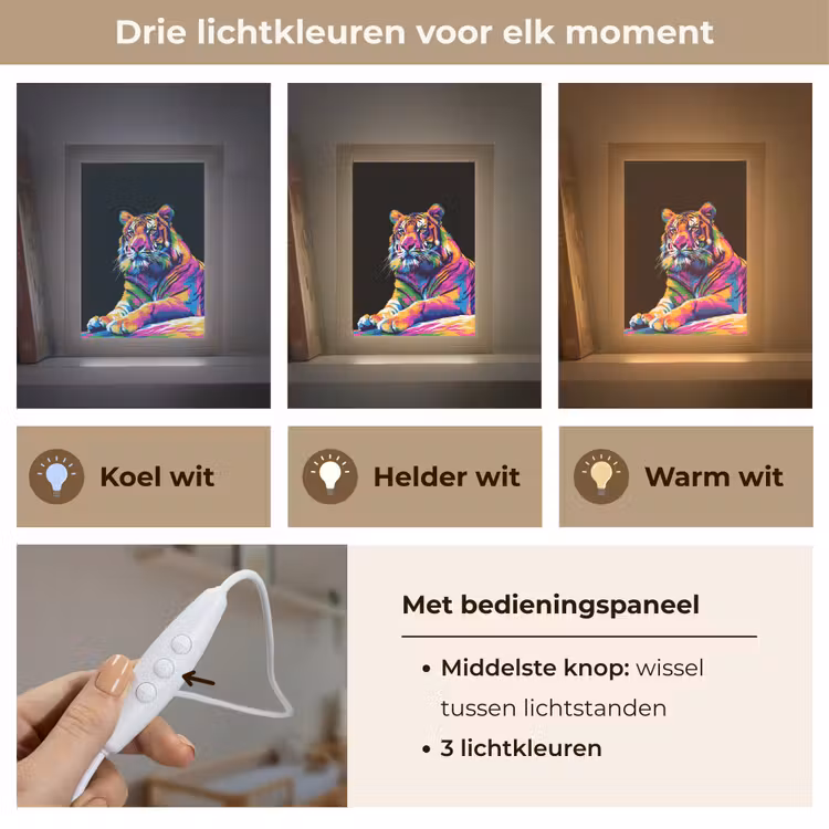 Tijger - Kleurrijk - Dieren - Zwart - Neon Light Box met kabel klein -USP_lichtkleurNL