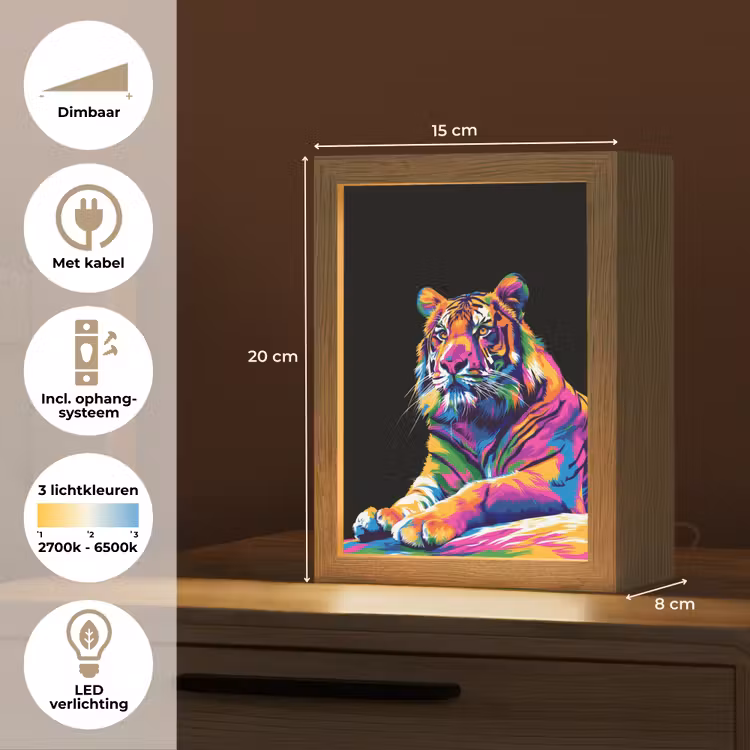 Tijger - Kleurrijk - Dieren - Zwart - Neon Light Box met kabel klein -USP_NL