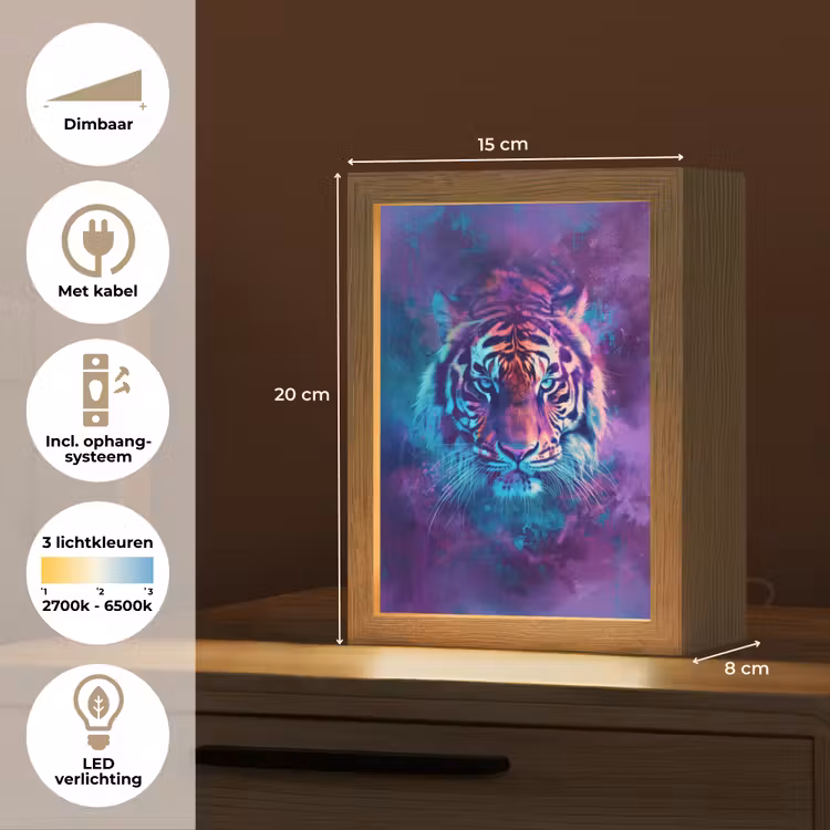 Tijger - Kleurrijk - Rook - Dieren Light Box met kabel klein -USP_NL