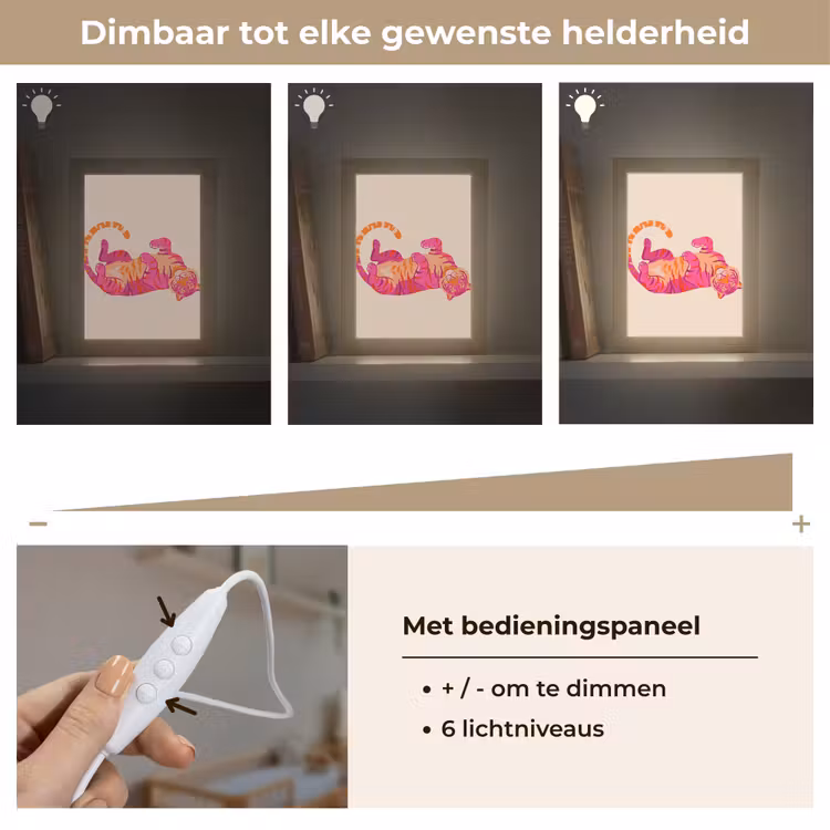 Tijger - Roze - Oranje Light Box met kabel (Kinderlampje) klein -USP_dimbaarNL