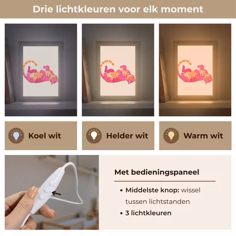 Tijger - Roze - Oranje Light Box met kabel (Kinderlampje) klein -USP_lichtkleurNL