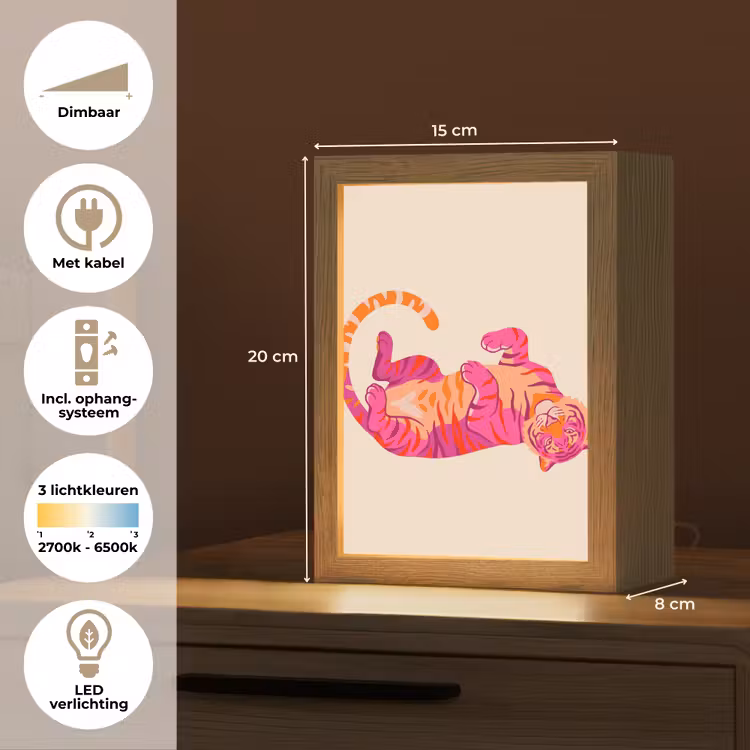 Tijger - Roze - Oranje Light Box met kabel (Kinderlampje) klein -USP_NL