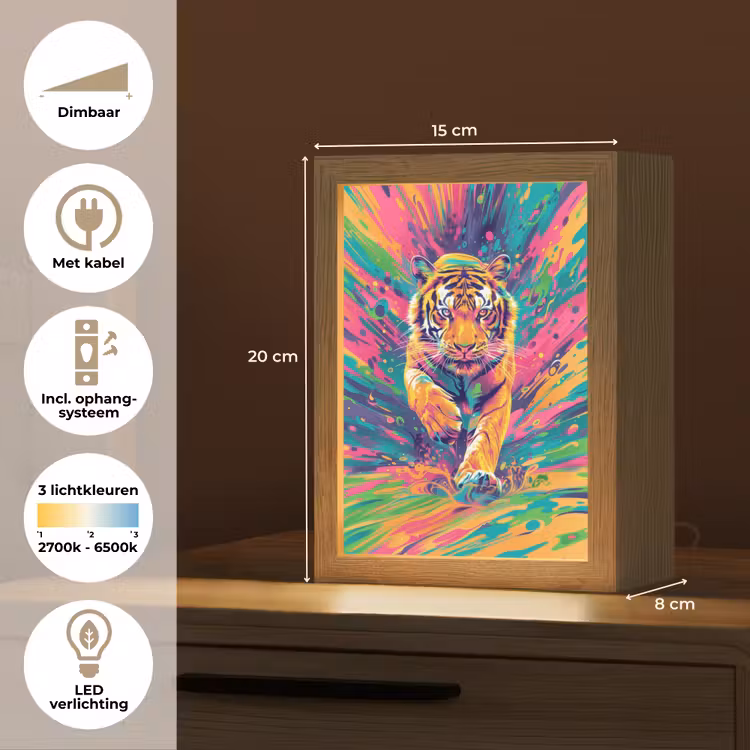 Tijger - Wilde dieren - Kleurrijk - Verflook Light Box met kabel klein -USP_NL