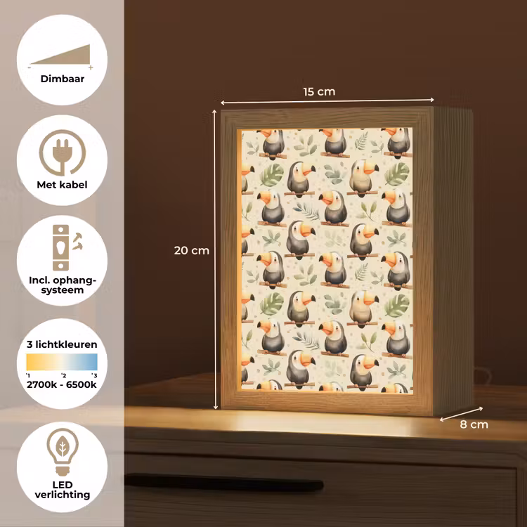 Toekans - Exotisch - Kleurrijk Light Box met kabel (Kinderlampje) klein 904 -USP_NL