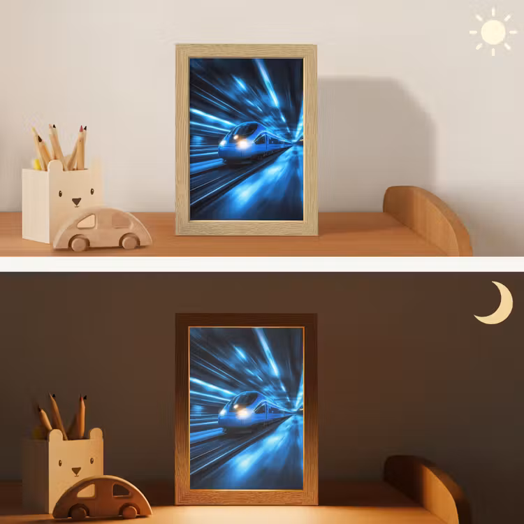 Trein - Blauw - Neon Light Box met kabel klein -sfeer3_kind