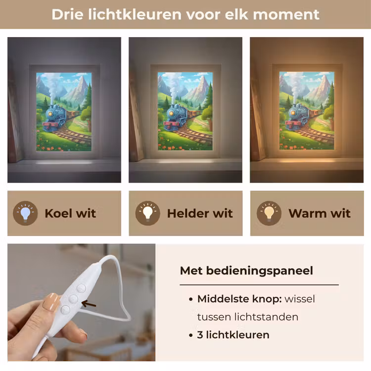Trein - Bloemen - Kinderen - Natuur Light Box met kabel klein -USP_lichtkleurNL