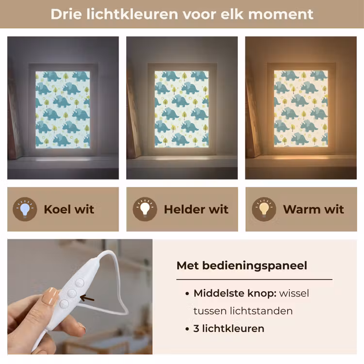 Triceratop - Blauw - Stippen - Boompjes Light Box met kabel klein -USP_lichtkleurNL