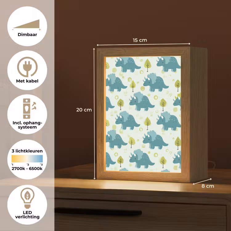 Triceratop - Blauw - Stippen - Boompjes Light Box met kabel klein -USP_NL