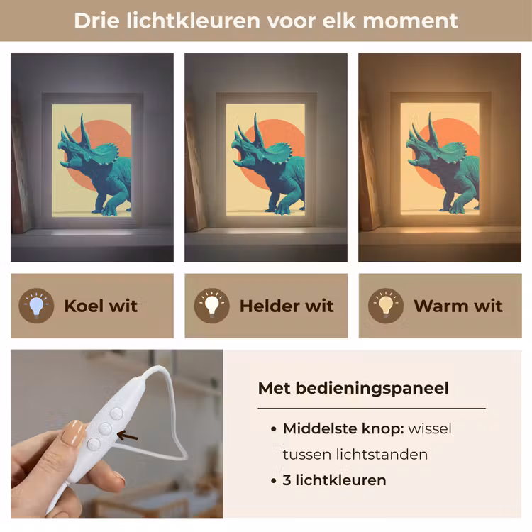 Triceratops - Cirkel - Oranje - Hoorns Light Box met kabel klein -USP_lichtkleurNL