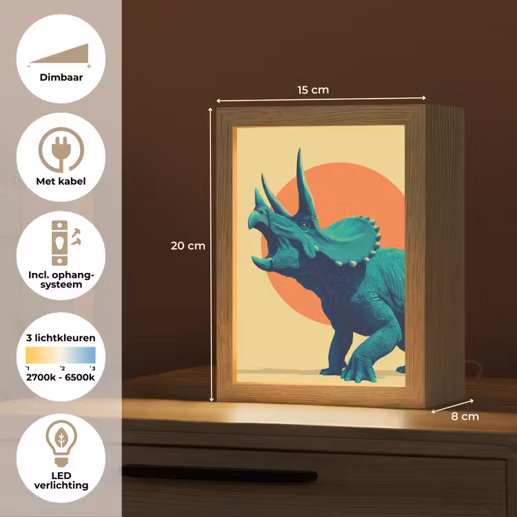 Triceratops - Cirkel - Oranje - Hoorns Light Box met kabel klein -USP_NL