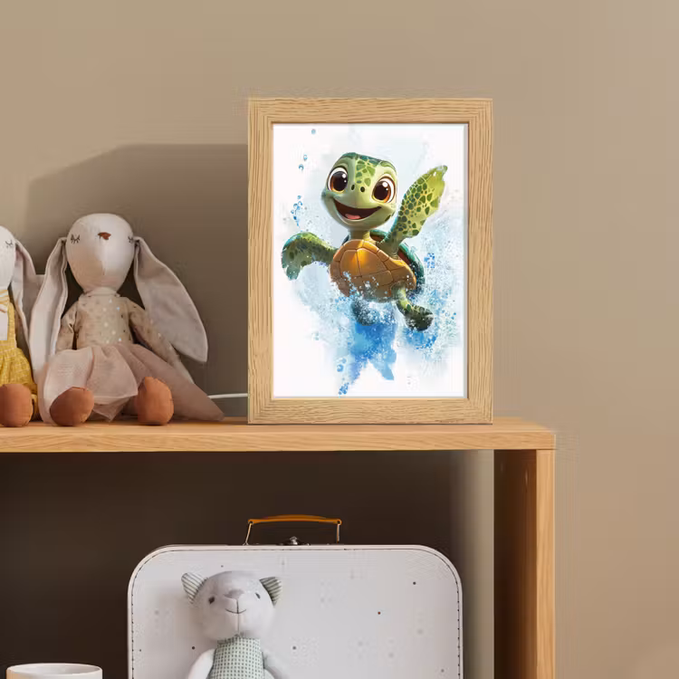 Schildpad - Cartoon - Water - Groen Light Box met kabel klein -sfeer2_kind
