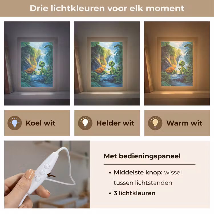 Schildpad - Dino - Jungle - Waterval Light Box met kabel klein -USP_lichtkleurNL