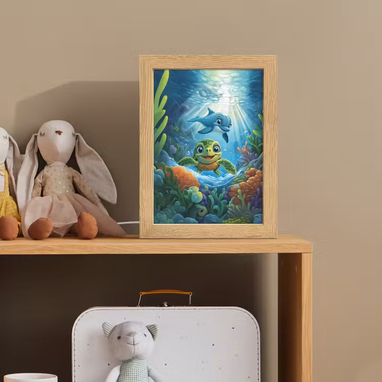 Schildpad - Dolfijn - Oceaan Light Box met kabel klein -sfeer2_kind