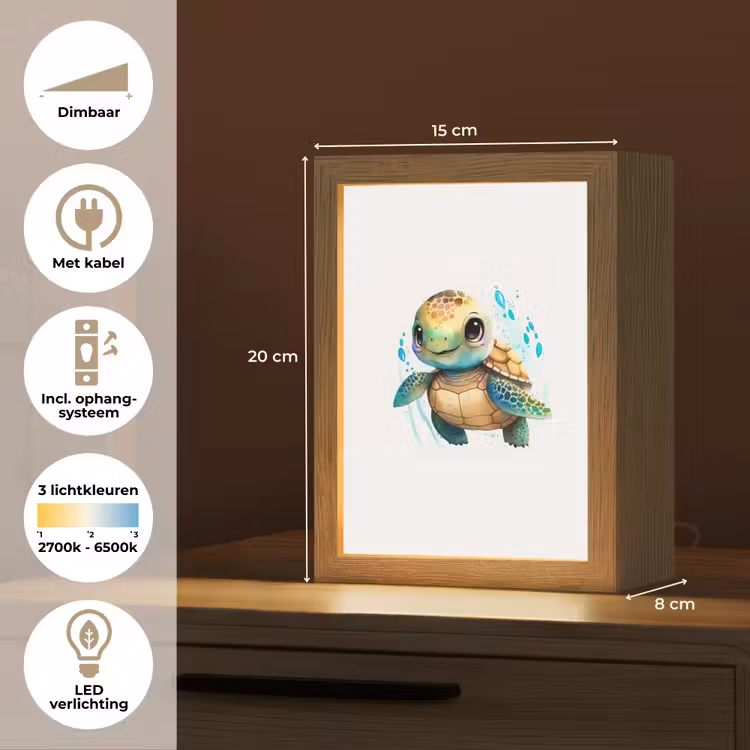 Schildpad - Waterverf - Kleuren - Dieren - Meisjes - Jongens Light Box met kabel klein -USP_NL