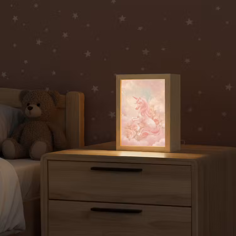 Eenhoorn - Wolken - Roze Light Box met kabel klein -sfeer1_kind
