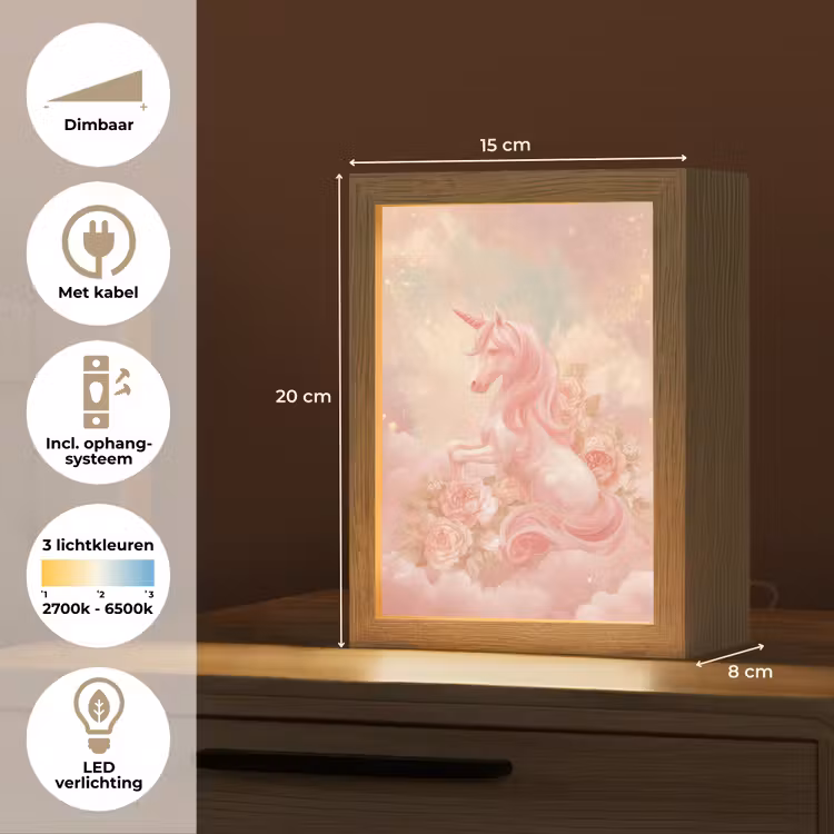 Eenhoorn - Wolken - Roze Light Box met kabel klein -USP_NL