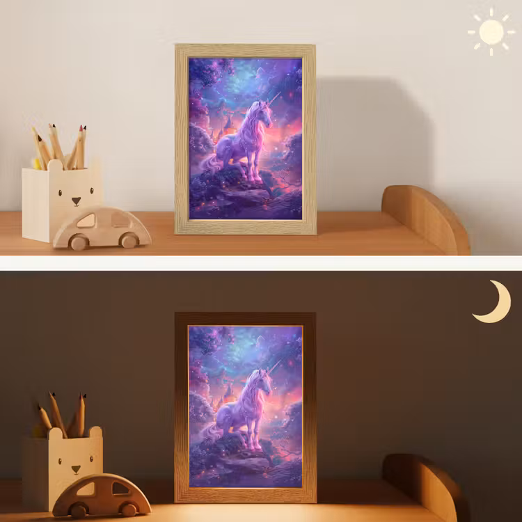 Eenhoorn - Fantasy - Kasteel - Meisje - Paars - Roze Light Box met kabel klein -sfeer3_kind