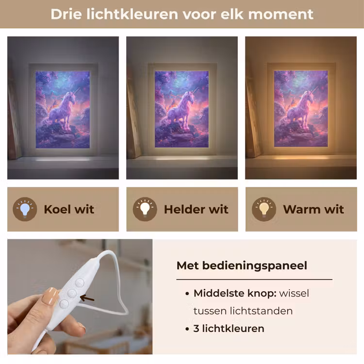 Eenhoorn - Fantasy - Kasteel - Meisje - Paars - Roze Light Box met kabel klein -USP_lichtkleurNL