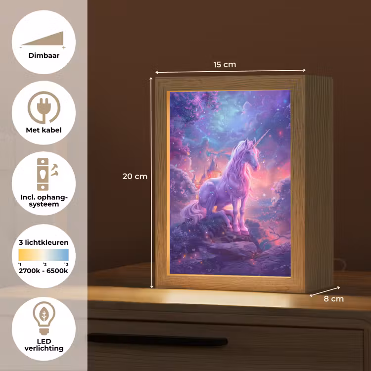 Eenhoorn - Fantasy - Kasteel - Meisje - Paars - Roze Light Box met kabel klein -USP_NL