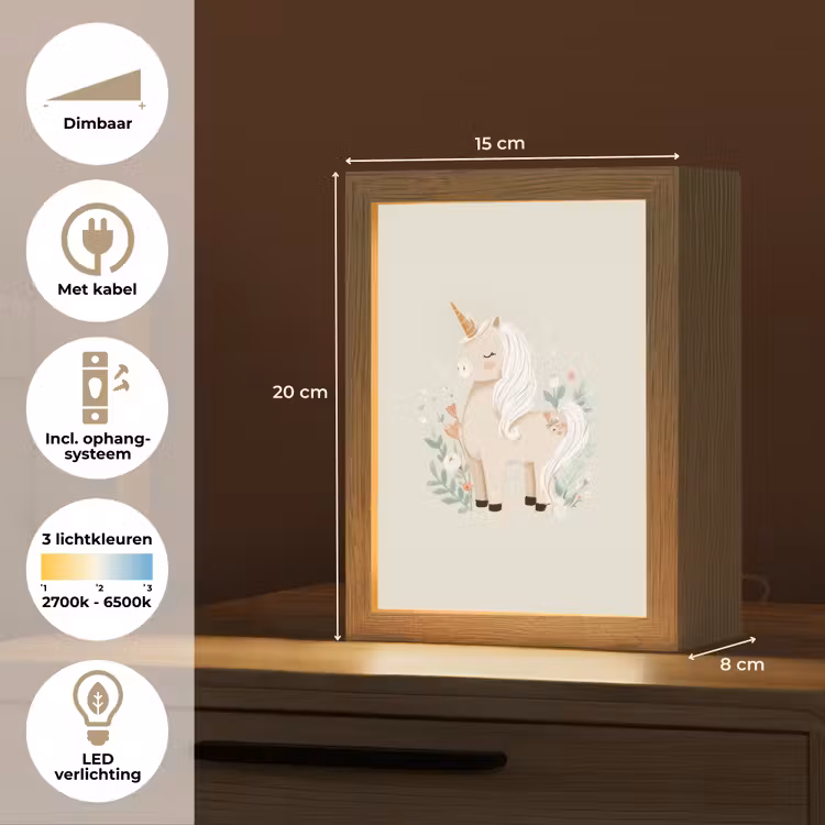 Eenhoorn - Bloemen - Beige Light Box met kabel klein -USP_NL