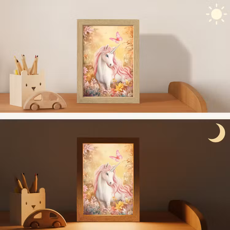 Eenhoorn - Bloemen - Vlinder - Roze Light Box met kabel klein -sfeer3_kind