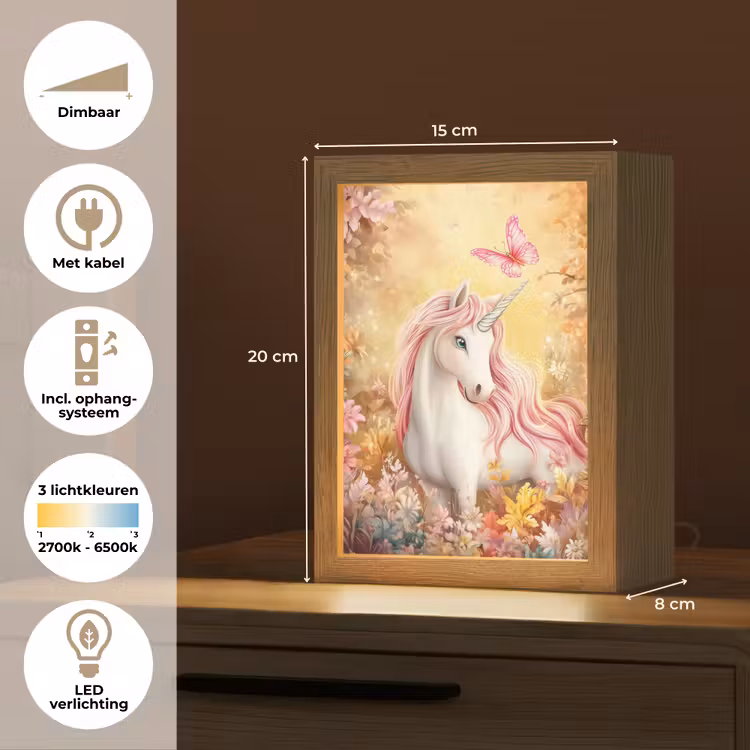 Eenhoorn - Bloemen - Vlinder - Roze Light Box met kabel klein -USP_NL