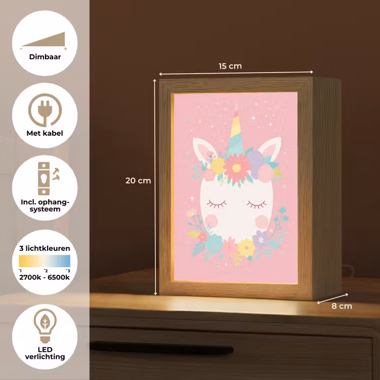 Eenhoorn - Bloemen - Roze Light Box met kabel klein -USP_NL
