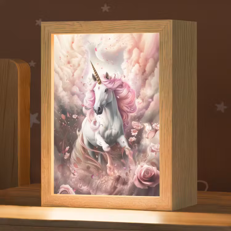 Eenhoorn - Meisje - Roze - Bloemen - Sprookje Light Box met kabel klein -zzz_3d_website