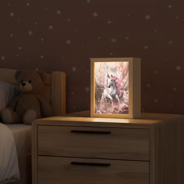 Eenhoorn - Meisje - Roze - Bloemen - Sprookje Light Box met kabel klein -sfeer1_kind
