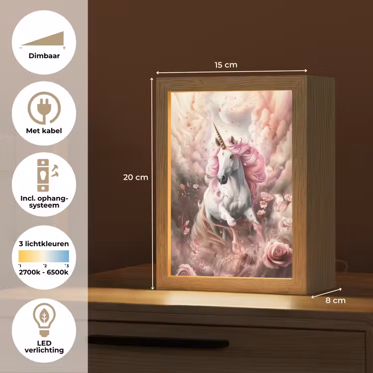 Eenhoorn - Meisje - Roze - Bloemen - Sprookje Light Box met kabel klein -USP_NL