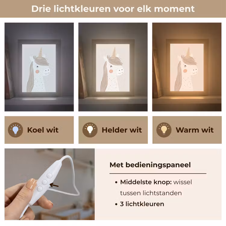 Eenhoorn - Pastel kleuren - Unicorn Light Box met kabel klein -USP_lichtkleurNL