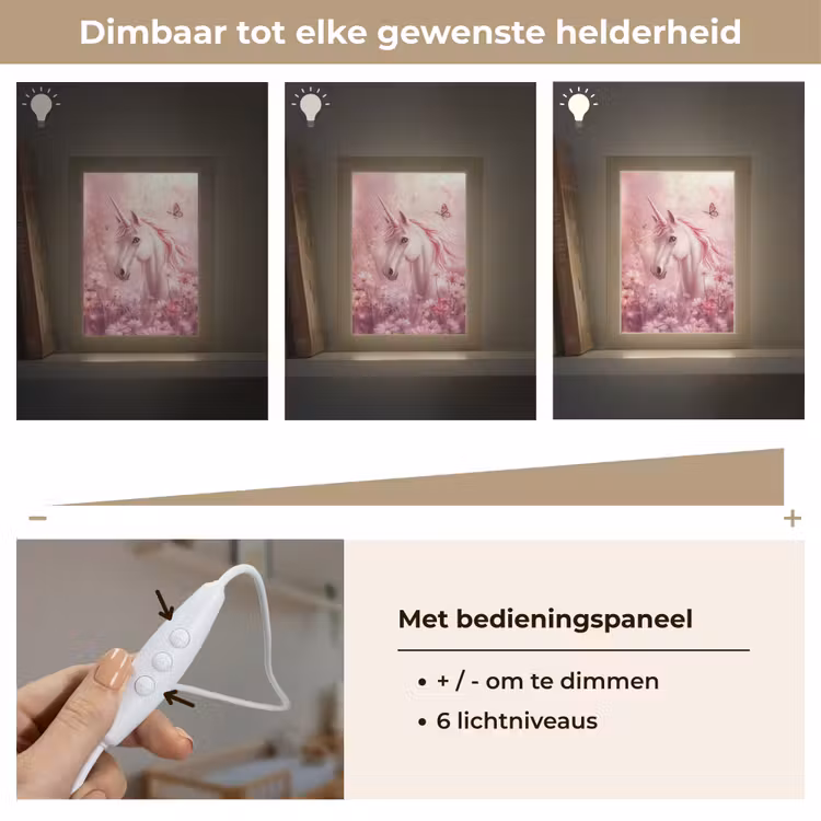 Eenhoorn - Roze - Vlinders - Bloemen Light Box met kabel klein -USP_dimbaarNL