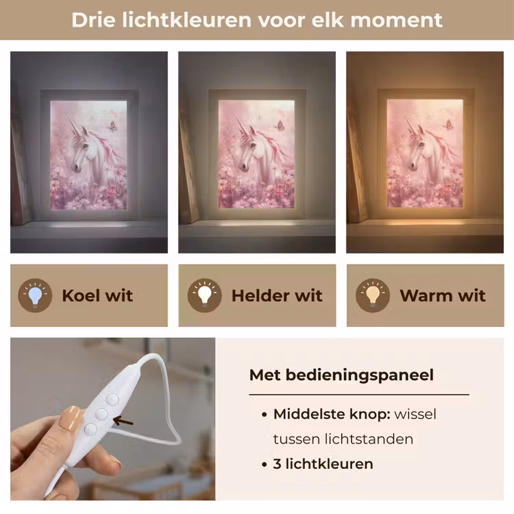 Eenhoorn - Roze - Vlinders - Bloemen Light Box met kabel klein -USP_lichtkleurNL