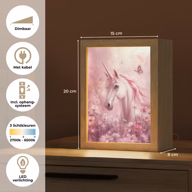 Eenhoorn - Roze - Vlinders - Bloemen Light Box met kabel klein -USP_NL