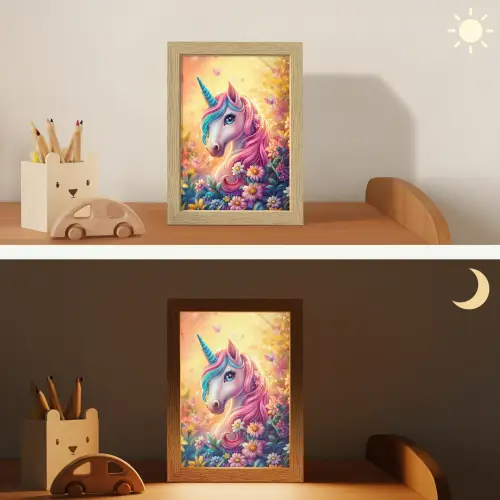 Eenhoorn - Roze - Kleurrijk - Sprookjesbos Light Box met kabel klein -sfeer3_kind