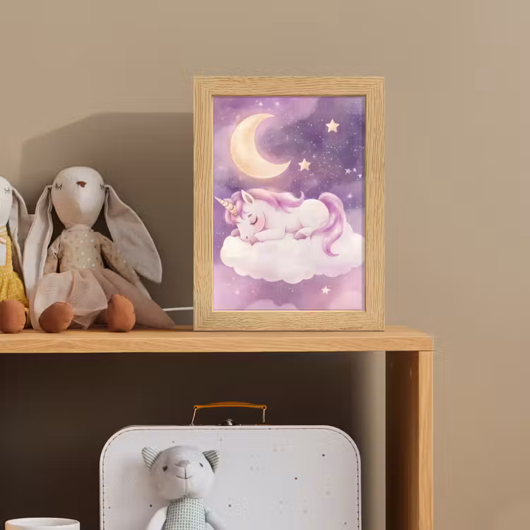 Eenhoorn - Paars - Sterrenhemel - Maan Light Box met kabel klein -sfeer2_kind