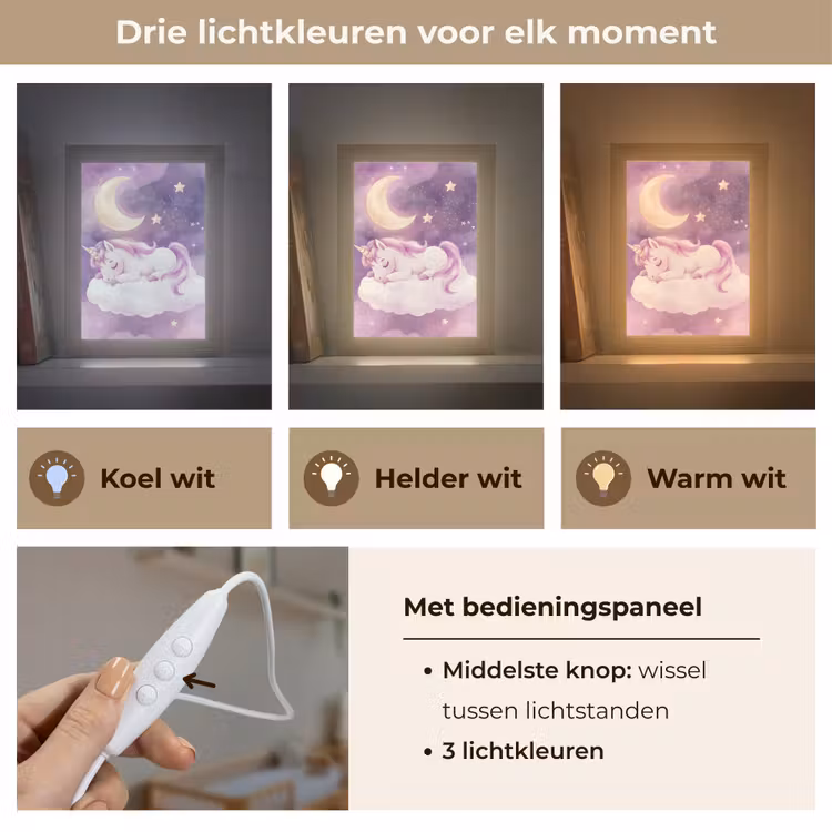 Eenhoorn - Paars - Sterrenhemel - Maan Light Box met kabel klein -USP_lichtkleurNL