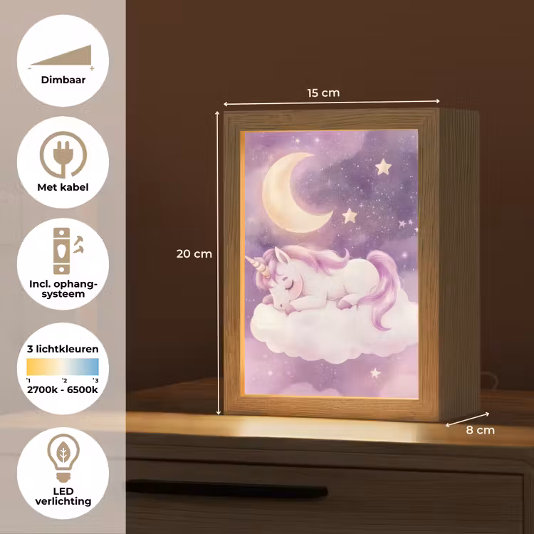 Eenhoorn - Paars - Sterrenhemel - Maan Light Box met kabel klein -USP_NL