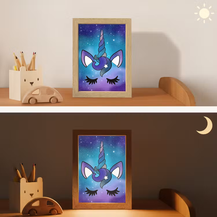 Eenhoorn - Sterrenhemel - Ster - Blauw Light Box met kabel klein -sfeer3_kind