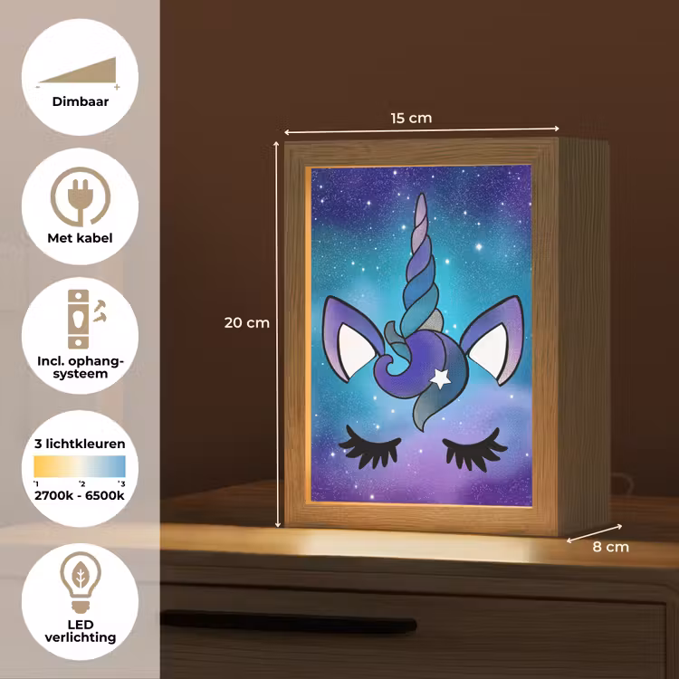 Eenhoorn - Sterrenhemel - Ster - Blauw Light Box met kabel klein -USP_NL