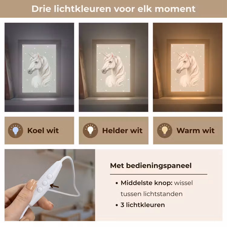 Eenhoorn - Wit - Stippen Light Box met kabel klein -USP_lichtkleurNL