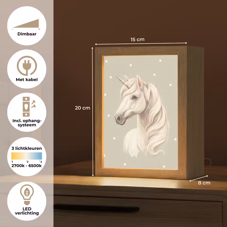 Eenhoorn - Wit - Stippen Light Box met kabel klein -USP_NL