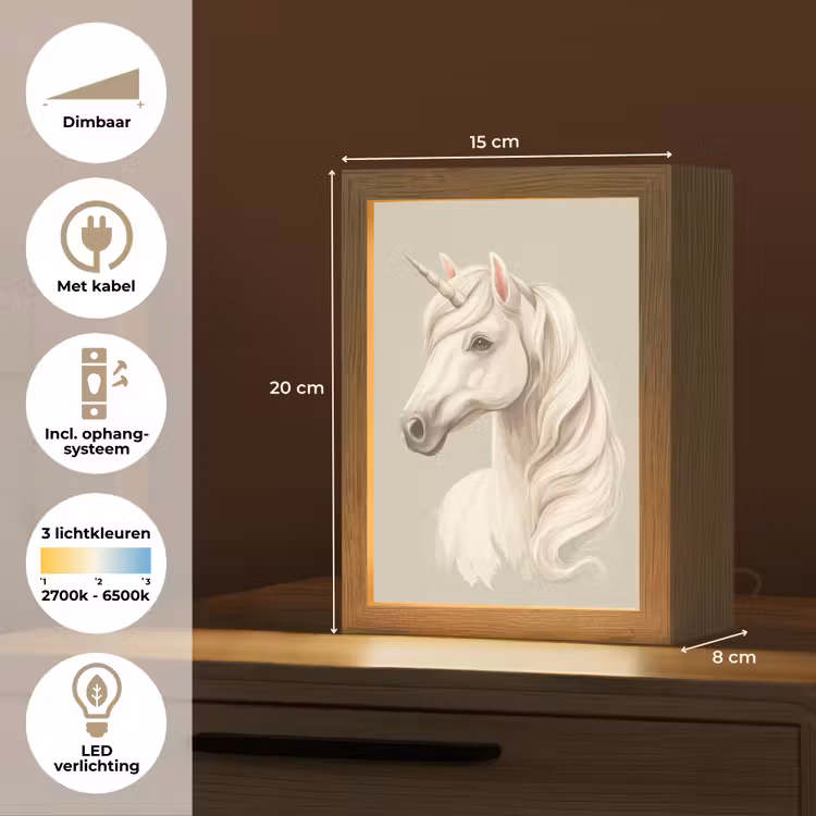 Eenhoorn - Wit - Getekend Light Box met kabel klein -USP_NL