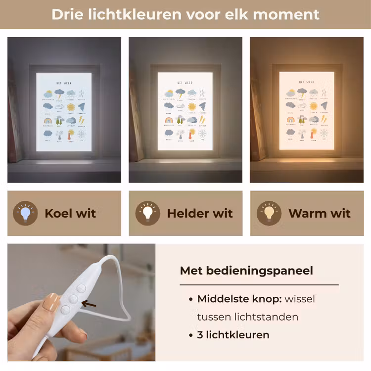 Het weer - Leren voor kinderen - Educatief - Regenboog - Zon Light Box met kabel klein -USP_lichtkleurNL