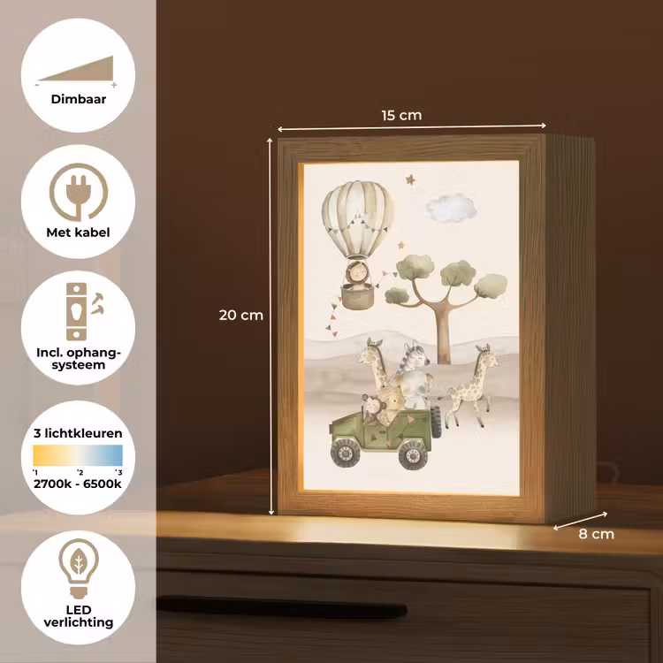 Wilde dieren - Safari - Watercolor - Luchtballon Light Box met kabel klein -USP_NL