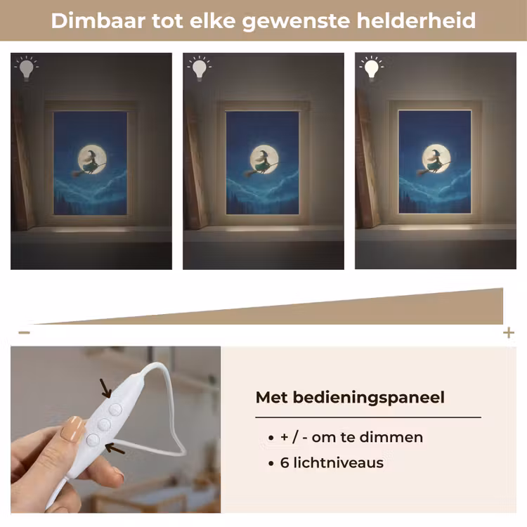 Heks - Volle maan - Sterrenhemel Light Box met kabel klein -USP_dimbaarNL