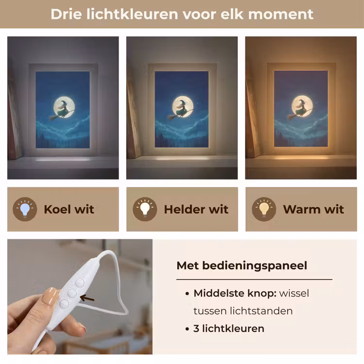 Heks - Volle maan - Sterrenhemel Light Box met kabel klein -USP_lichtkleurNL
